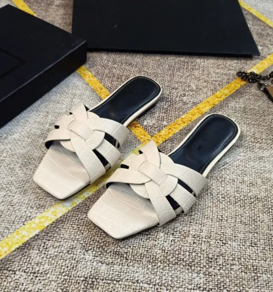 Design White Croc-Embossed Knotted Mule Sandals Slippers - 12