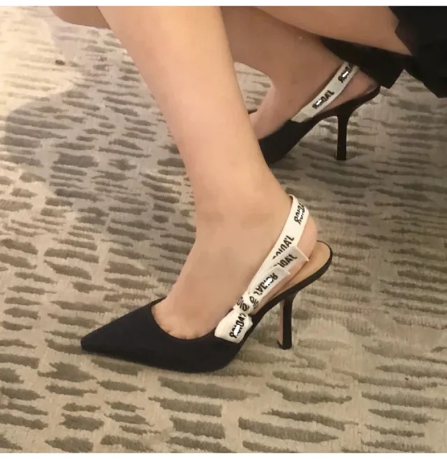 Dior High Heels Pointed-Toe Knit Slingback with Logo Strap product detail image 3