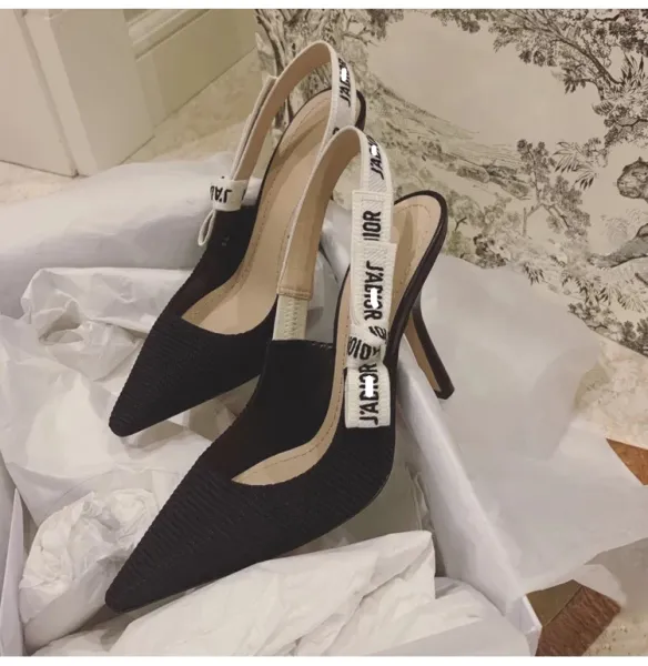 Dior J'Adior Slingback Heels Black Knit Stilettos - 10