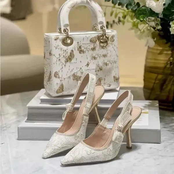 Dior J'Adior Lace Slingback Stilettos Beige - 7
