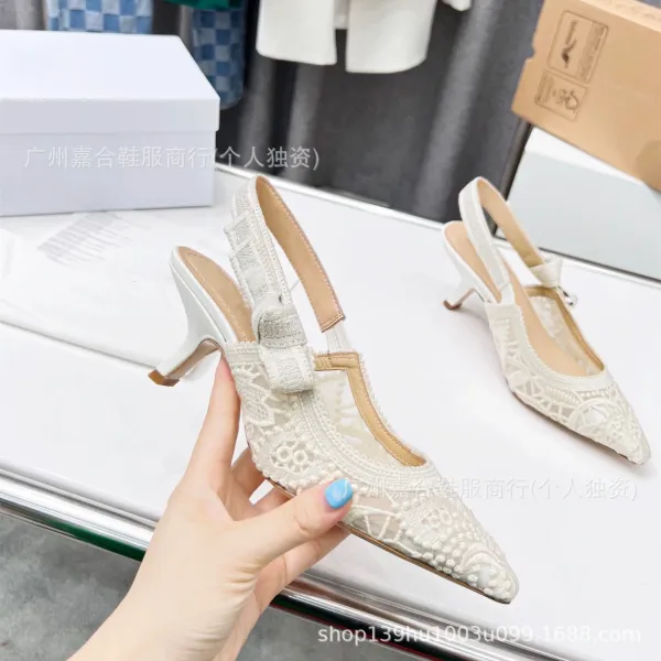 Design Lace Slingback Stiletto Heels White - 2