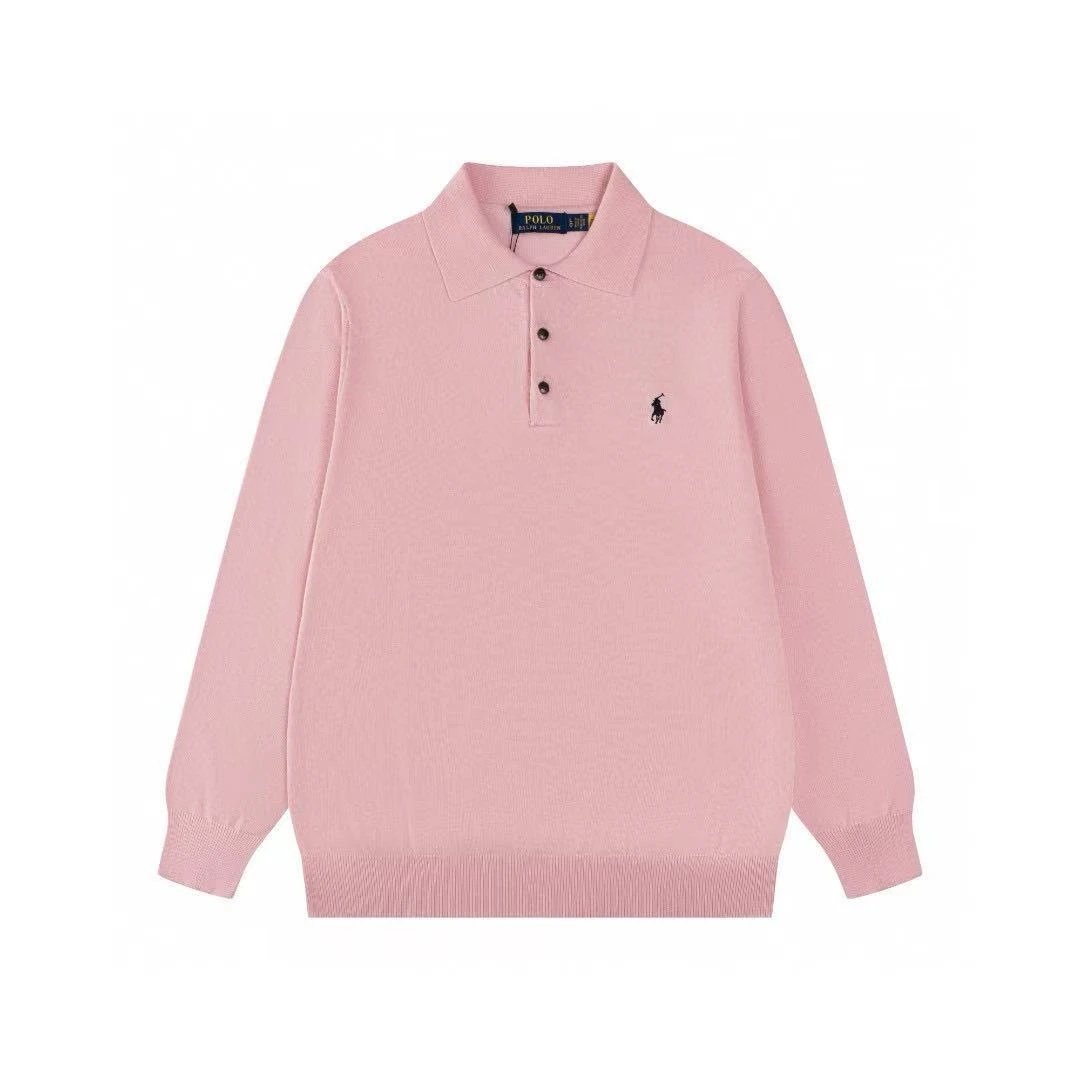 Polo Ralph Lauren Knitwear Long-Sleeve Collar Knit Sweater — Pink