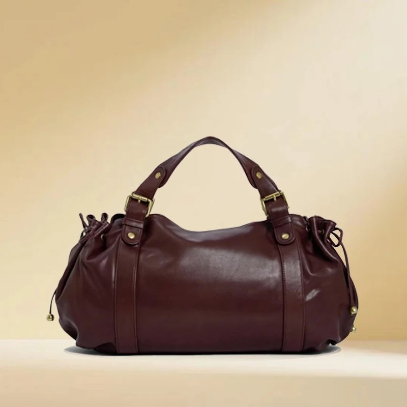 Design Duffle Bag Burgundy Leather Handbag