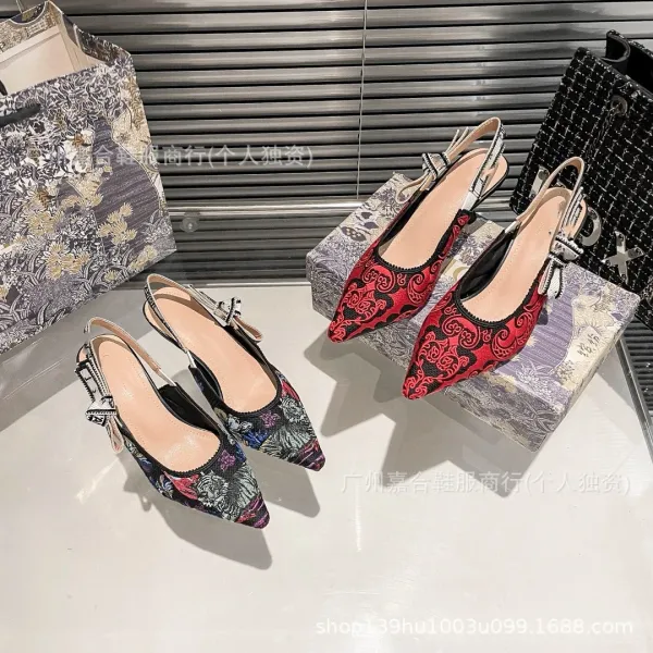 Design Lace Slingback Stiletto Heels White - 34