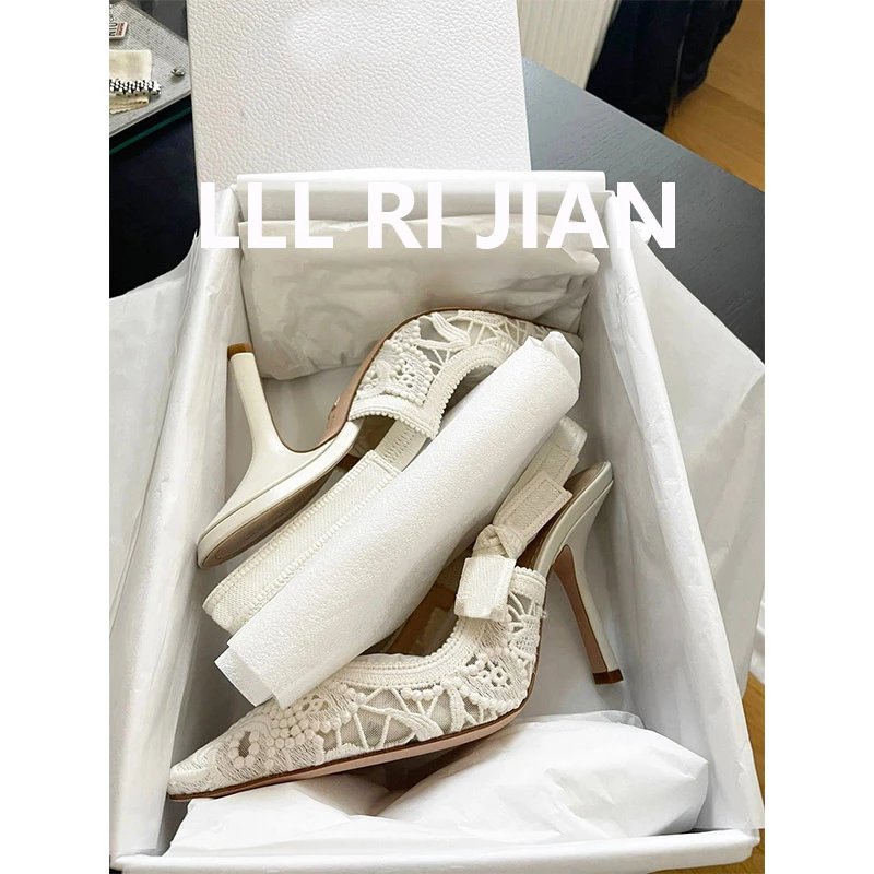Unbranded High Heels Lace Embroidered Pointed-Toe Slingback image 2