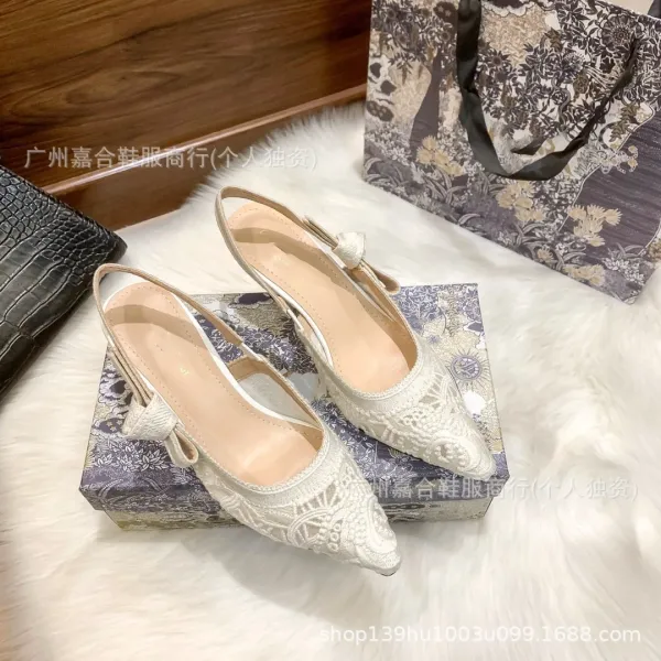 Design Lace Slingback Stiletto Heels White - 38