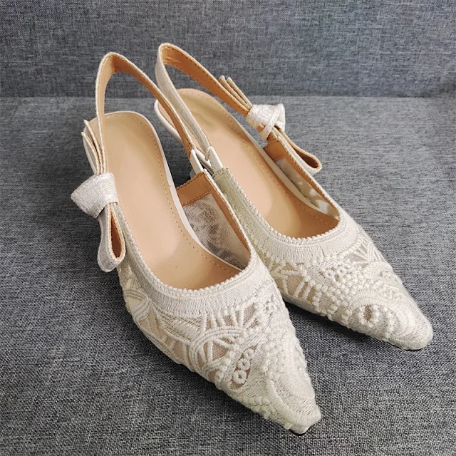 Dior High Heels J'ADIOR lace embroidered pointed-toe slingback pumps product detail image 3