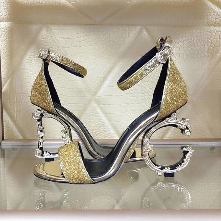 Unbranded High Heels Glitter ankle-strap sandals with ornate letter-shaped image 2