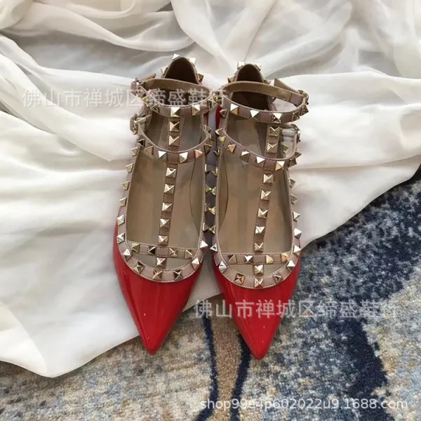 Valentino Rockstud Flat White Leather Pointed-Toe Mary Jane Shoes Loafers - 11