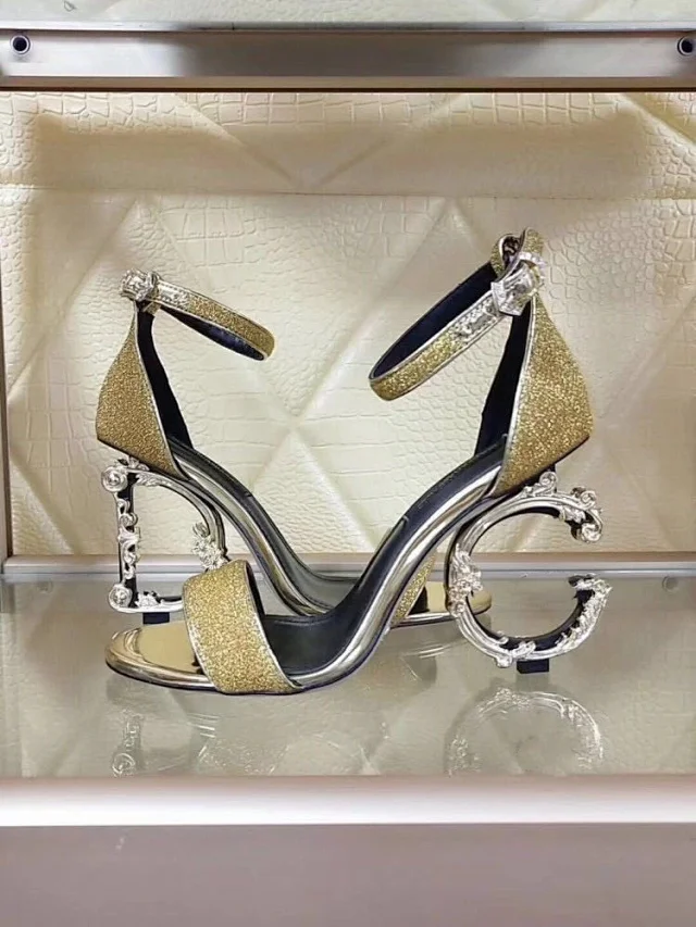 Unbranded High Heels Glitter ankle-strap sandals with ornate letter-shaped product detail image 6