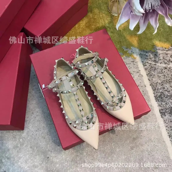 Valentino Rockstud Flat White Leather Pointed-Toe Mary Jane Shoes Loafers - 15