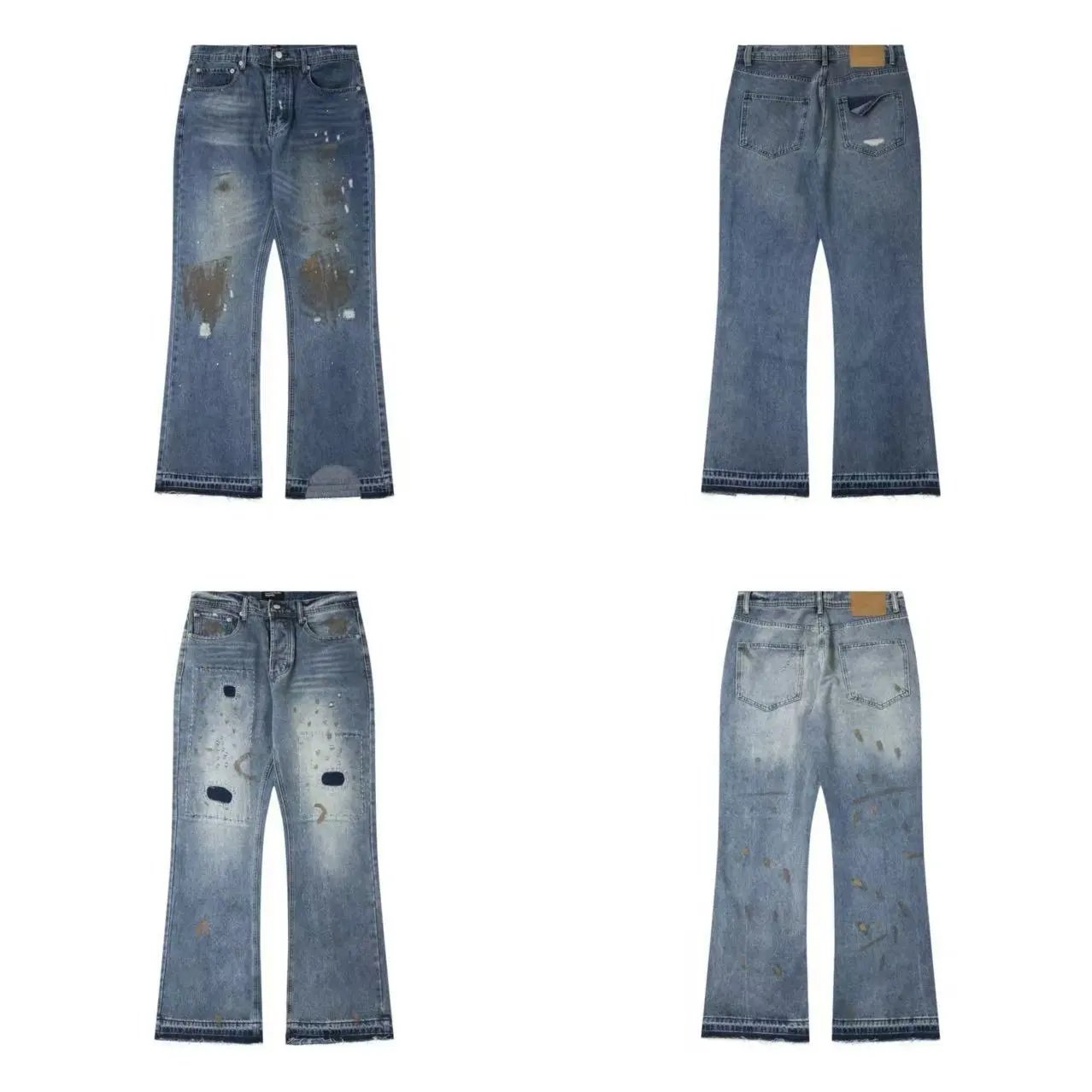 Design Distressed Paint-Splatter Flared Jeans Blue - 6