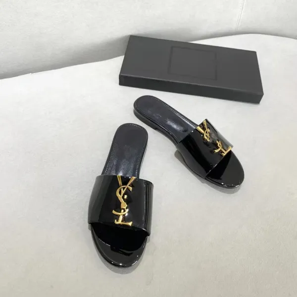 Saint Laurent YSL Monogram Croc-Embossed Slide Sandals Black Slippers - 5
