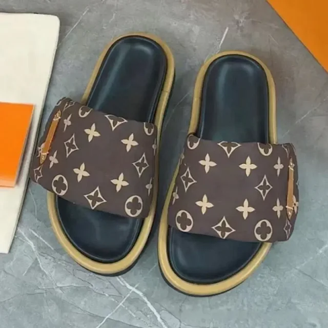 Unbranded Slippers Monogram-Print Slide with Metal Bar Detail product detail image 4
