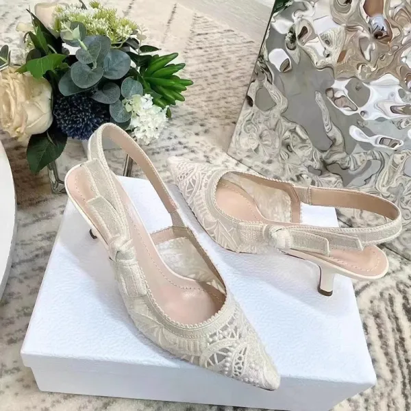 Dior J'Adior Lace Slingback Heels White - 10