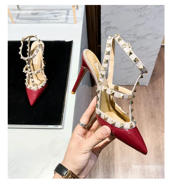 Valentino Rockstud Strappy Stiletto Heels White - 62