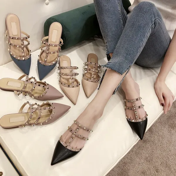 Valentino Rockstud Strappy Mule White Beige Sandals - 3