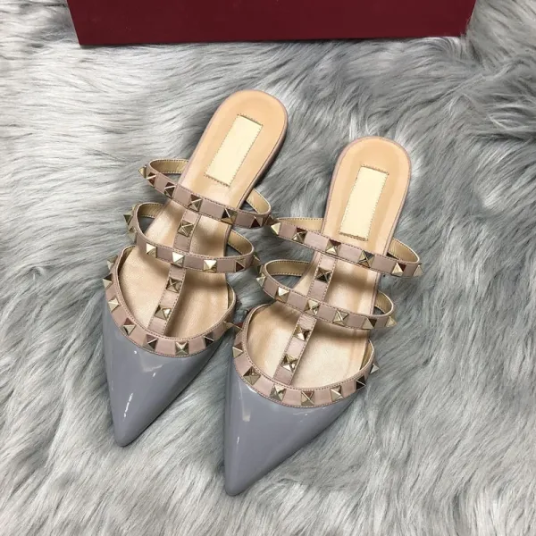 Valentino Rockstud Strappy Mule White Beige Sandals - 31