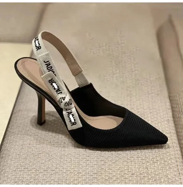 Dior High Heels Pointed-Toe Knit Slingback with Logo Strap product detail image 7
