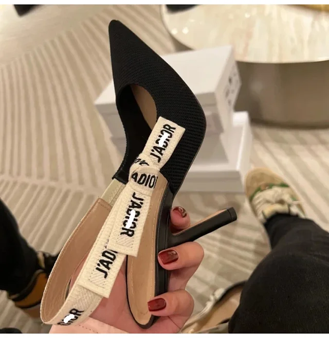 Dior High Heels Pointed-Toe Knit Slingback with Logo Strap product detail image 5