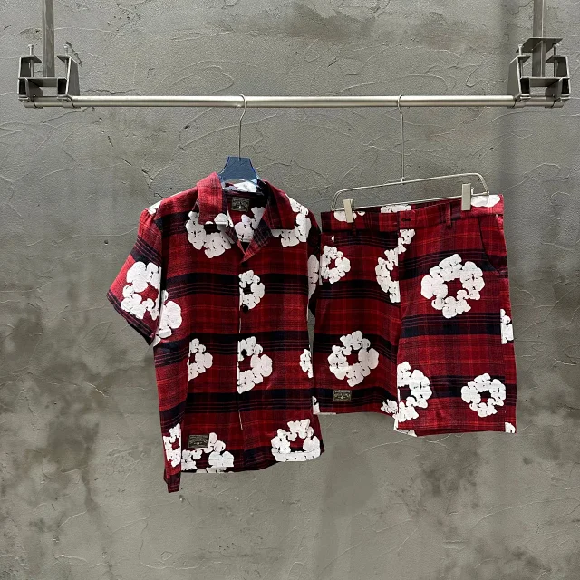 Denim Tears Shirts Plaid floral-print short-sleeve button-up shirt product detail image 7