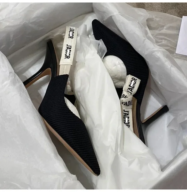 Dior High Heels Pointed-Toe Knit Slingback with Logo Strap product detail image 11