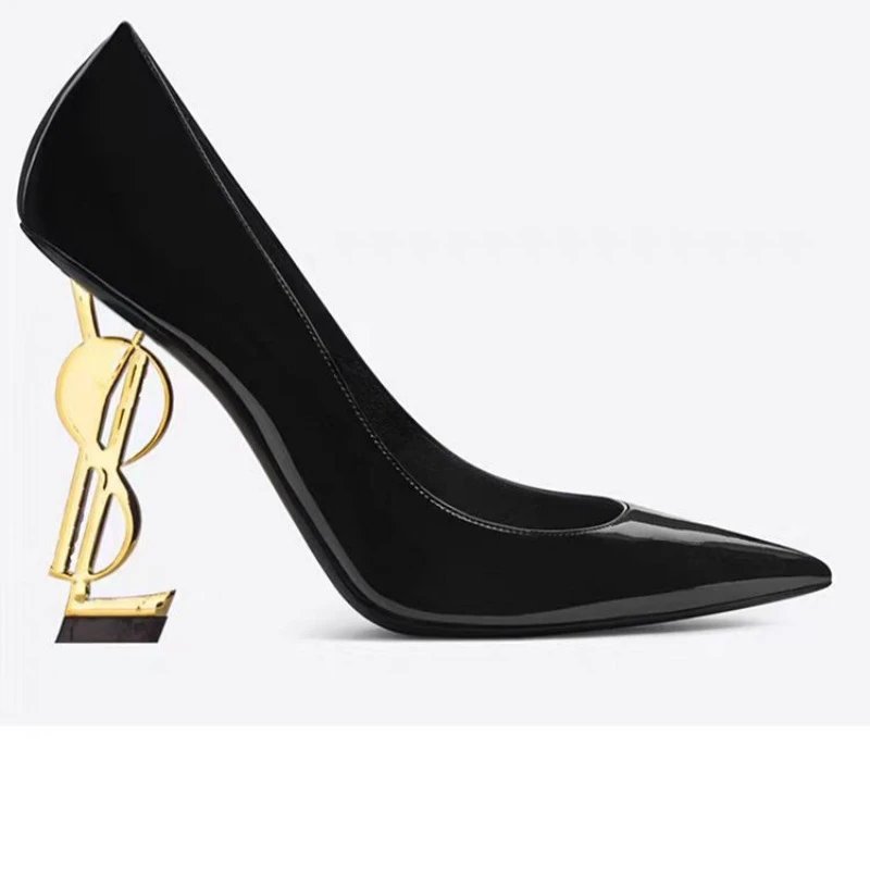 Saint Laurent High Heels Patent pointed-toe pumps with YSL logo image 5