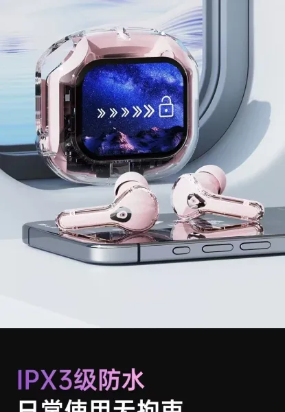 Design TWS Earbuds with Transparent Charging Case in Pastel Blue - 12