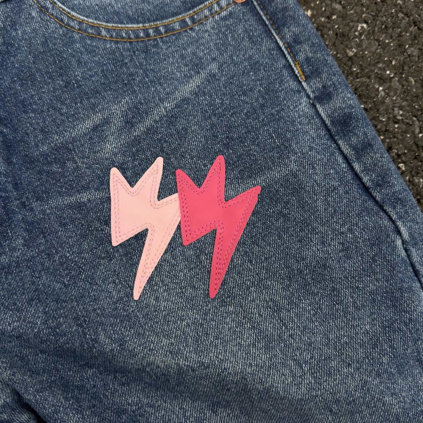 Unbranded Jeans Washed denim with lightning bolt graphics image 4