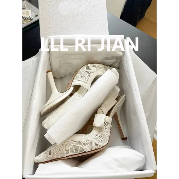 Design LLR Jian Lace Slingback Stilettos White Heels Stilettos - 4