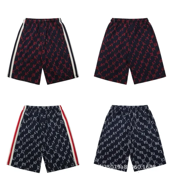 Gucci GG Monogram Print Shorts with Red-White Stripe Side Tape Navy - 5