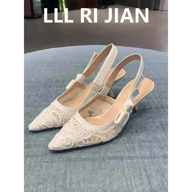 Unbranded High Heels Lace Embroidered Pointed-Toe Slingback image 4