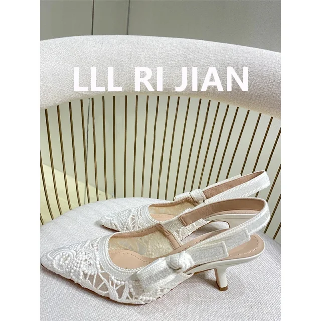 Unbranded High Heels Lace Embroidered Pointed-Toe Slingback product detail image 6