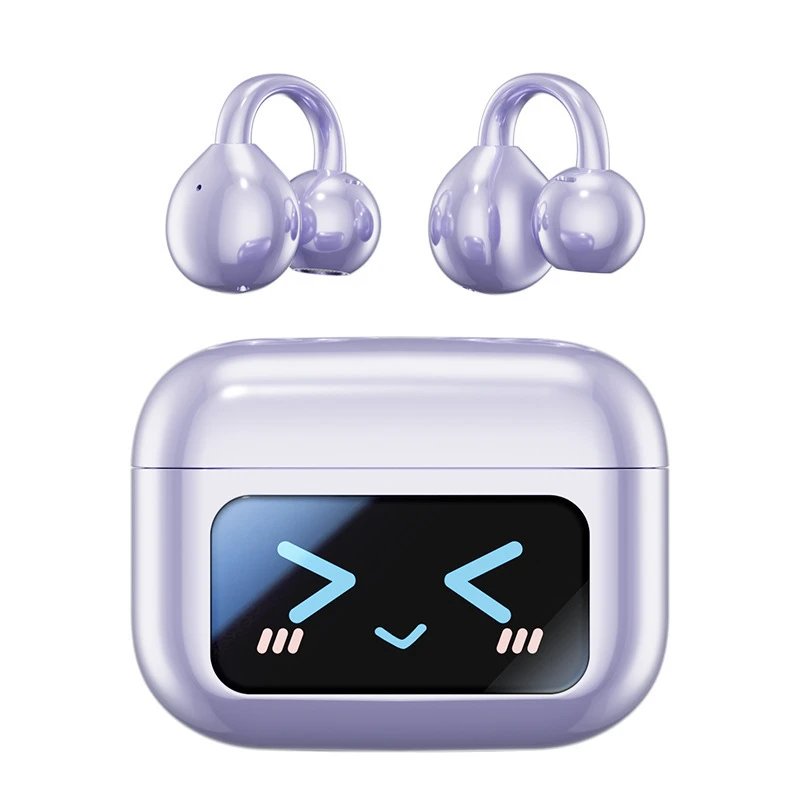Design Wireless Earbuds with LED Display Case in Purple Earphones