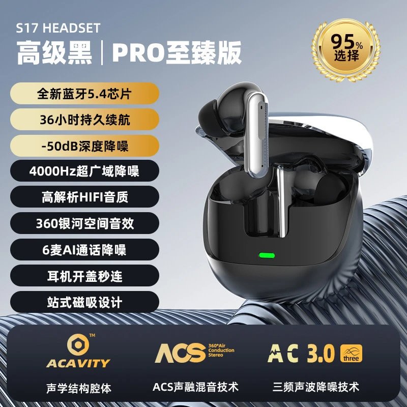 Design ACAVITY S17 Headset Pro Ultimate Black Tws Earbuds