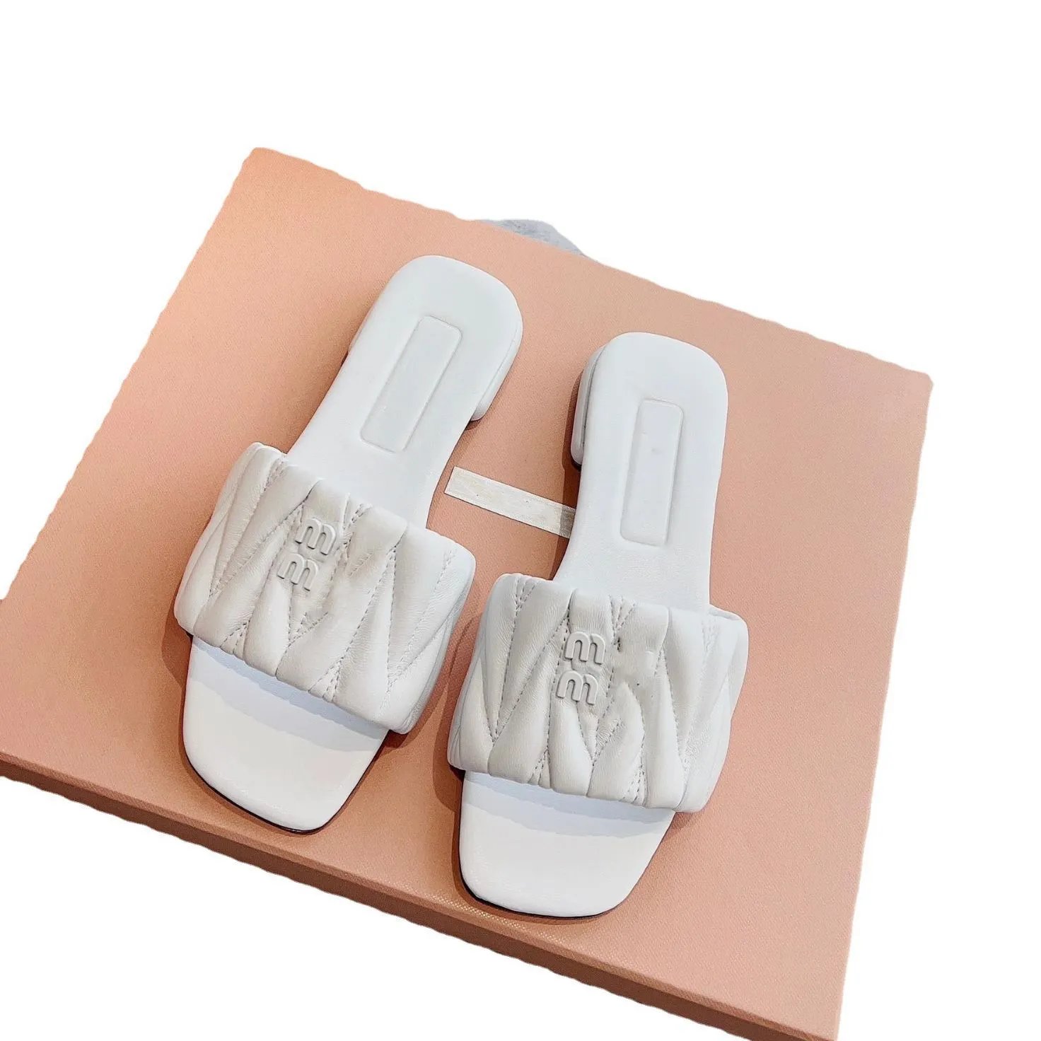Miu Sandals Square-Toe Quilted Logo Slide image 5