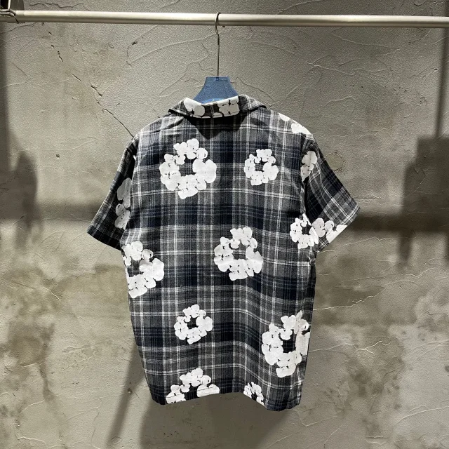 Denim Tears Shirts Plaid floral-print short-sleeve button-up shirt product detail image 12