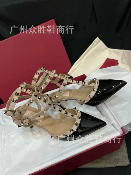 Valentino Rockstud Strappy Pointed-Toe Stilettos Red - 2