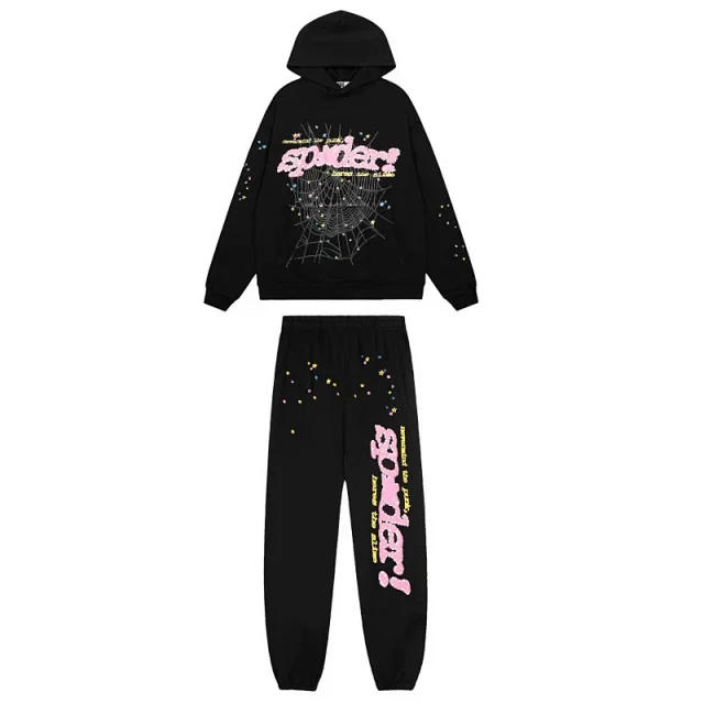 Sp5der Tracksuits Spider web graphic hooded sweatshirt and jogger set product detail image 24