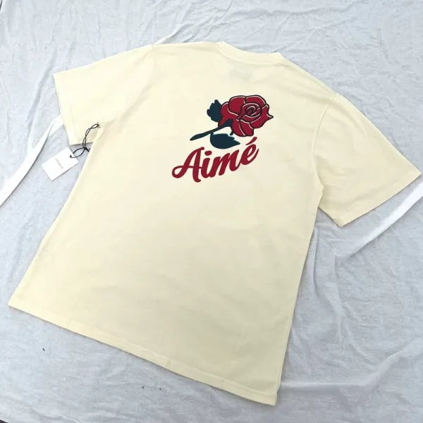 Aimé Leon Dore Rose Embroidered Beige T-Shirt - 39