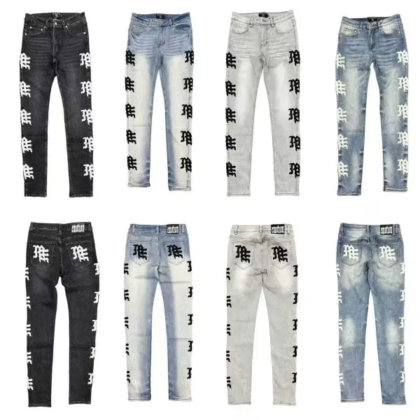 Design Gothic Script Embroidered Black Distressed Jeans - 2