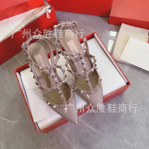 Valentino Rockstud Strappy Pointed-Toe Stilettos Red - 7
