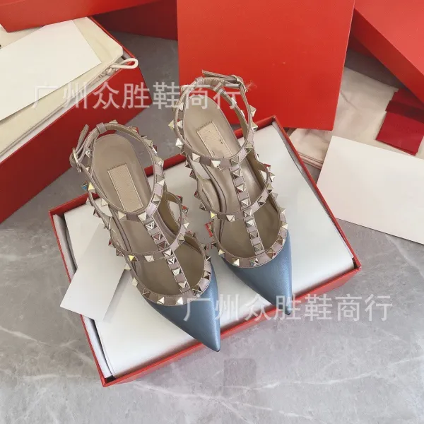 Valentino Rockstud Strappy Pointed-Toe Stilettos Red - 17