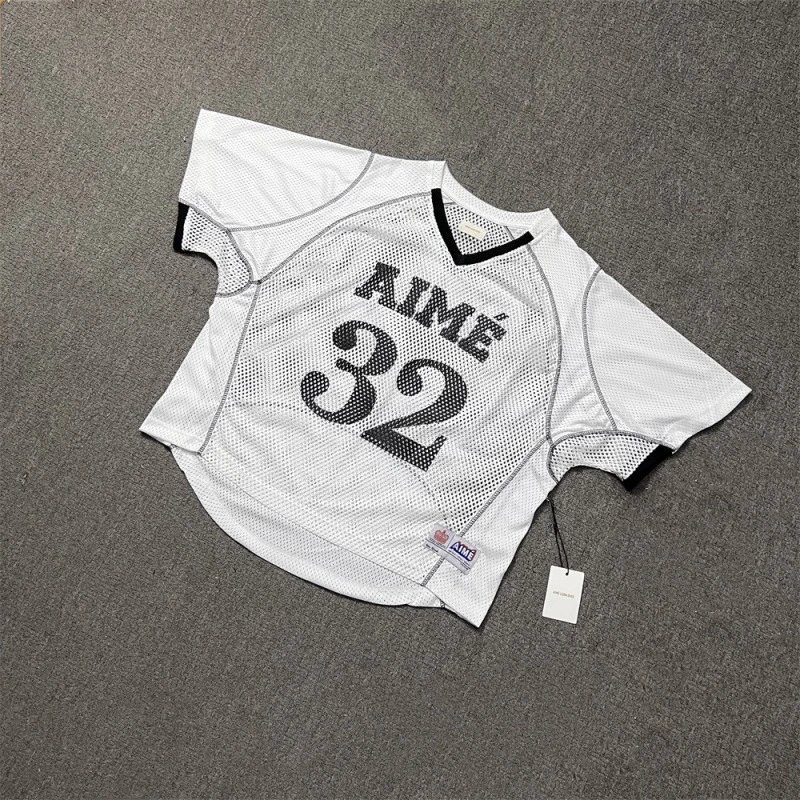 AMI Paris Mesh Jersey White with Black 'Aimé 32' Print