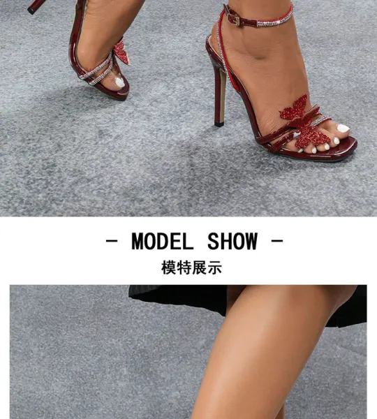 Design Butterfly Embellished Stiletto Heels Burgundy - 7