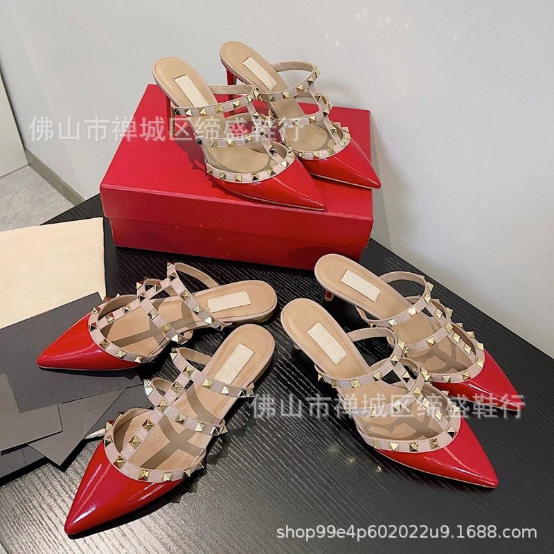 Unbranded High Heels Pointed-Toe Triple Stud-Strap Mule image 2