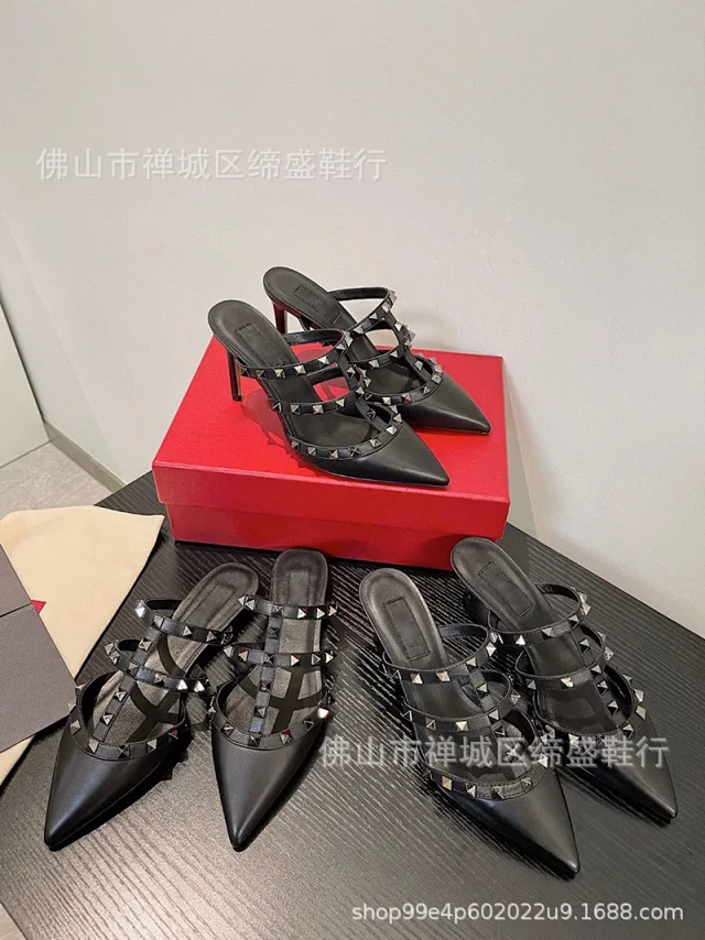 Unbranded High Heels Pointed-Toe Triple Stud-Strap Mule product detail image 2