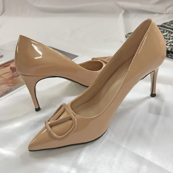 Valentino Rockstud VLOGO Pointed-Toe Stilettos Nude - 32