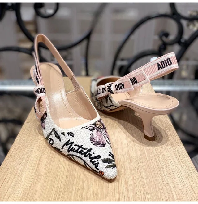 Unbranded High Heels Floral embroidered pointed-toe slingback kitten product detail image 7