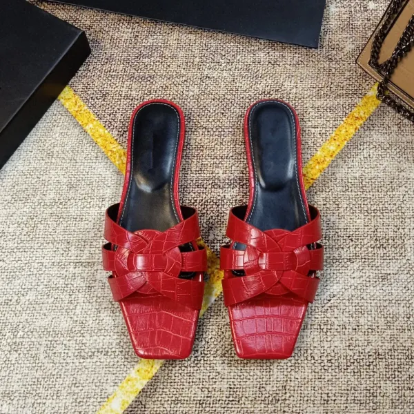 Design White Croc-Embossed Knotted Mule Sandals Slippers - 13
